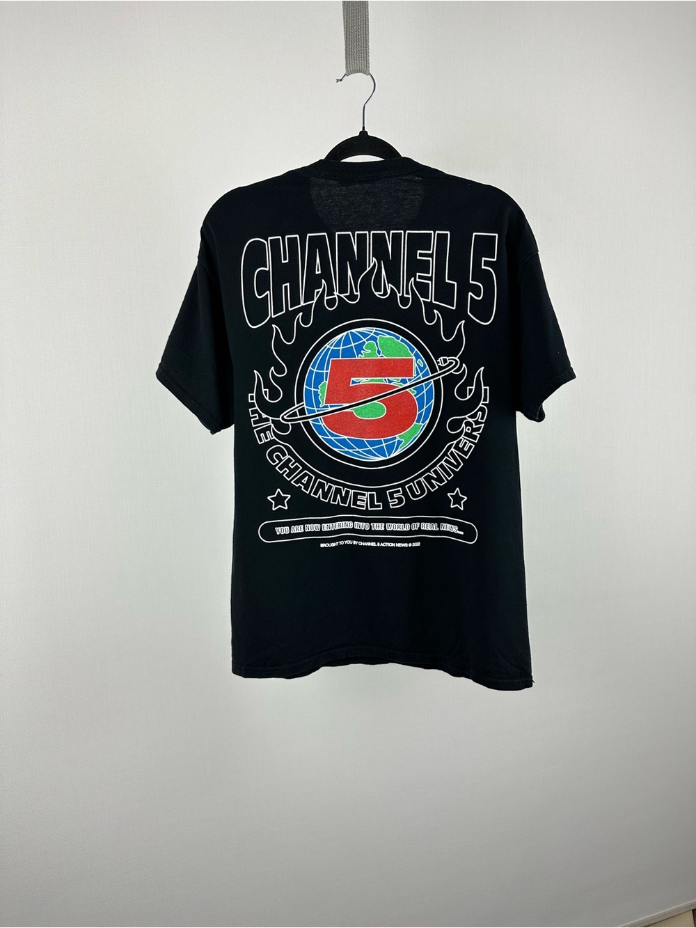Channel 5 Action News T Shirt Black Double Sided Graphic Size L Cotton
